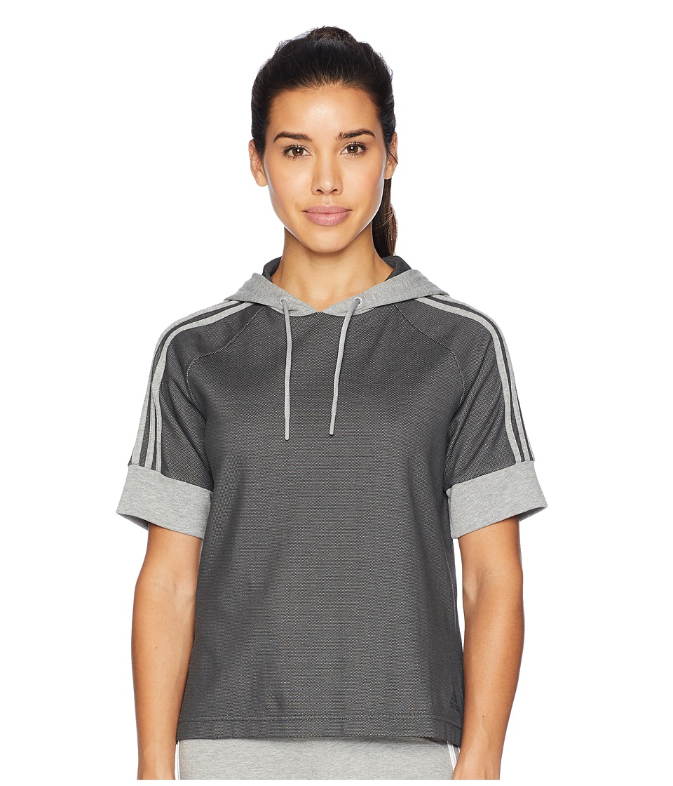 adidas Sid Short Sleeve Pullover Hoodie (Dark Grey Heather Solid Grey/Medium Grey Heather) Women