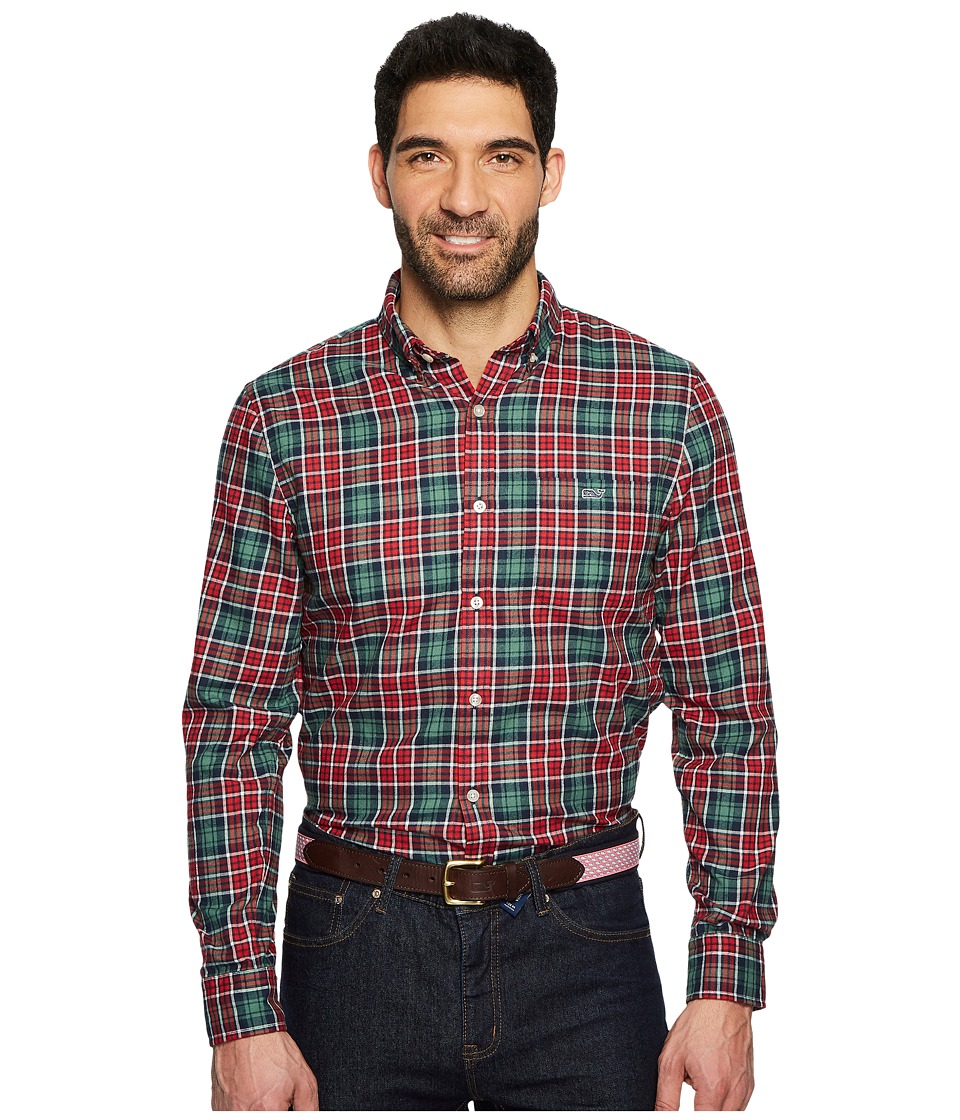 Vineyard Vines Bold Point Slim Performance Flannel Tucker Shirt (Charleston Green) Men