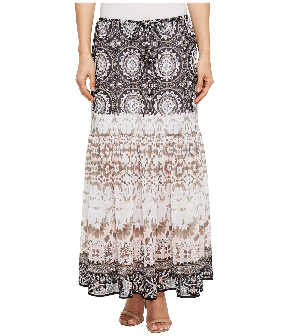 Tribal Pull-On 36 Printed Georgette Maxi Skirt with Tassel (Stone) Women