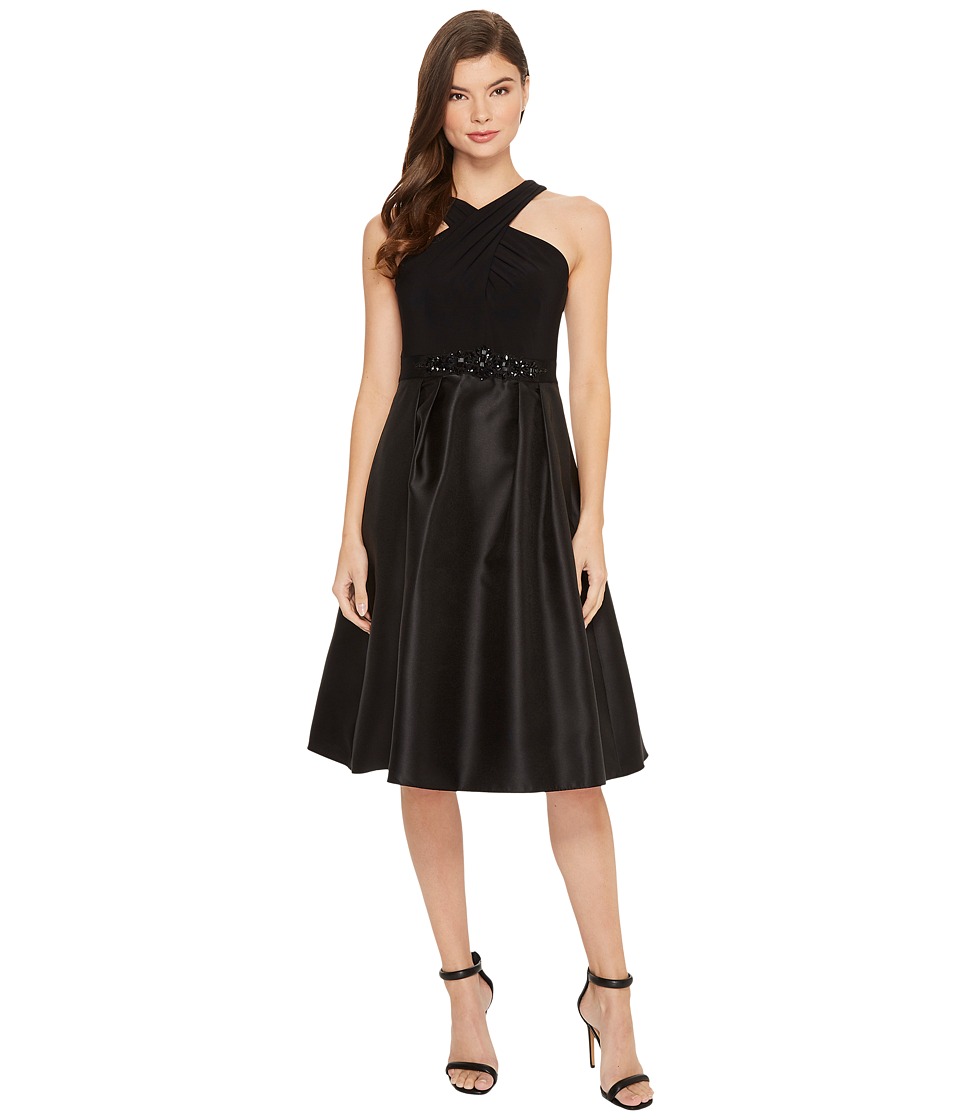 Adrianna Papell Crisscross Neck Halter Cocktail Dress (Black) Women