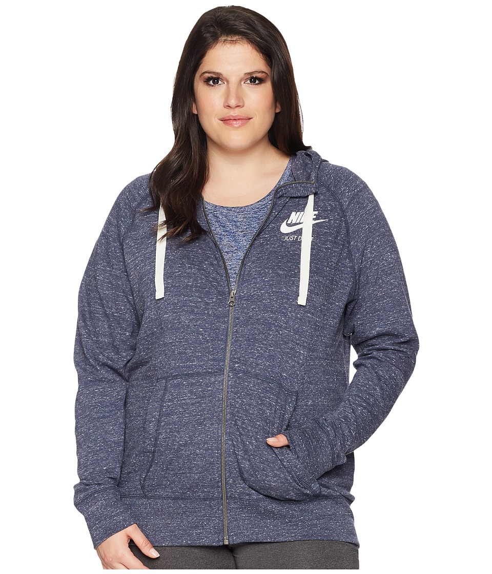 Nike NSW Gym Vintage Full Zip Hoodie (Size 1X-3X) (Thunder Blue/Sail) Women