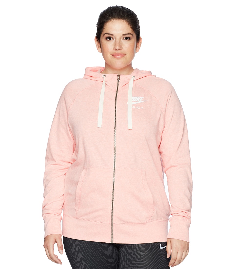 Nike NSW Gym Vintage Full Zip Hoodie (Size 1X-3X) (Bleached Coral/Sail) Women