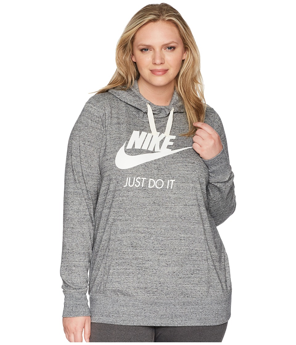 Nike NSW Gym Vintage Pullover Hoodie (Size 1X-3X) (Carbon Heather/Sail) Women