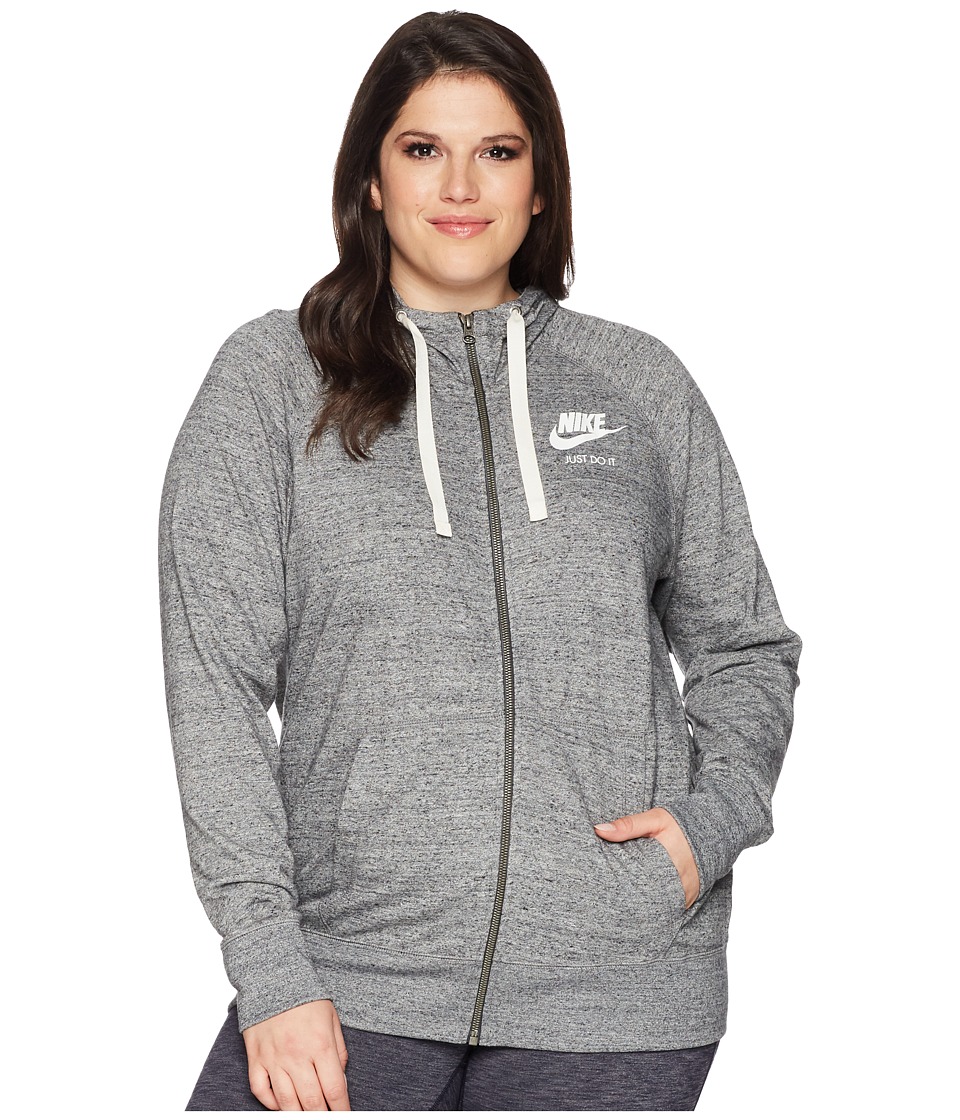 Nike NSW Gym Vintage Full Zip Hoodie (Size 1X-3X) (Carbon Heather/Sail) Women