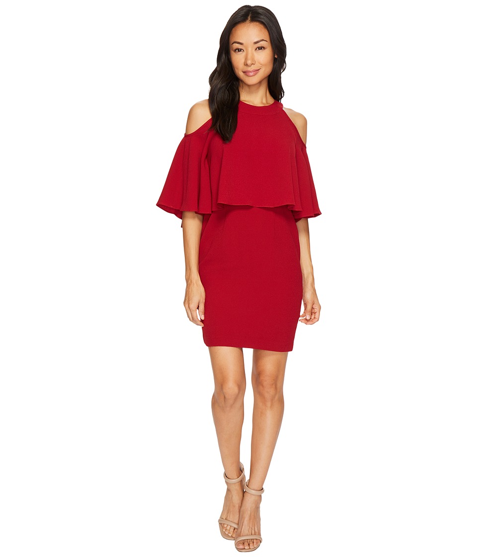 Adrianna Papell Petite Textrd Crepe Cold Shoulder Sheath Dress (Cranberry) Women