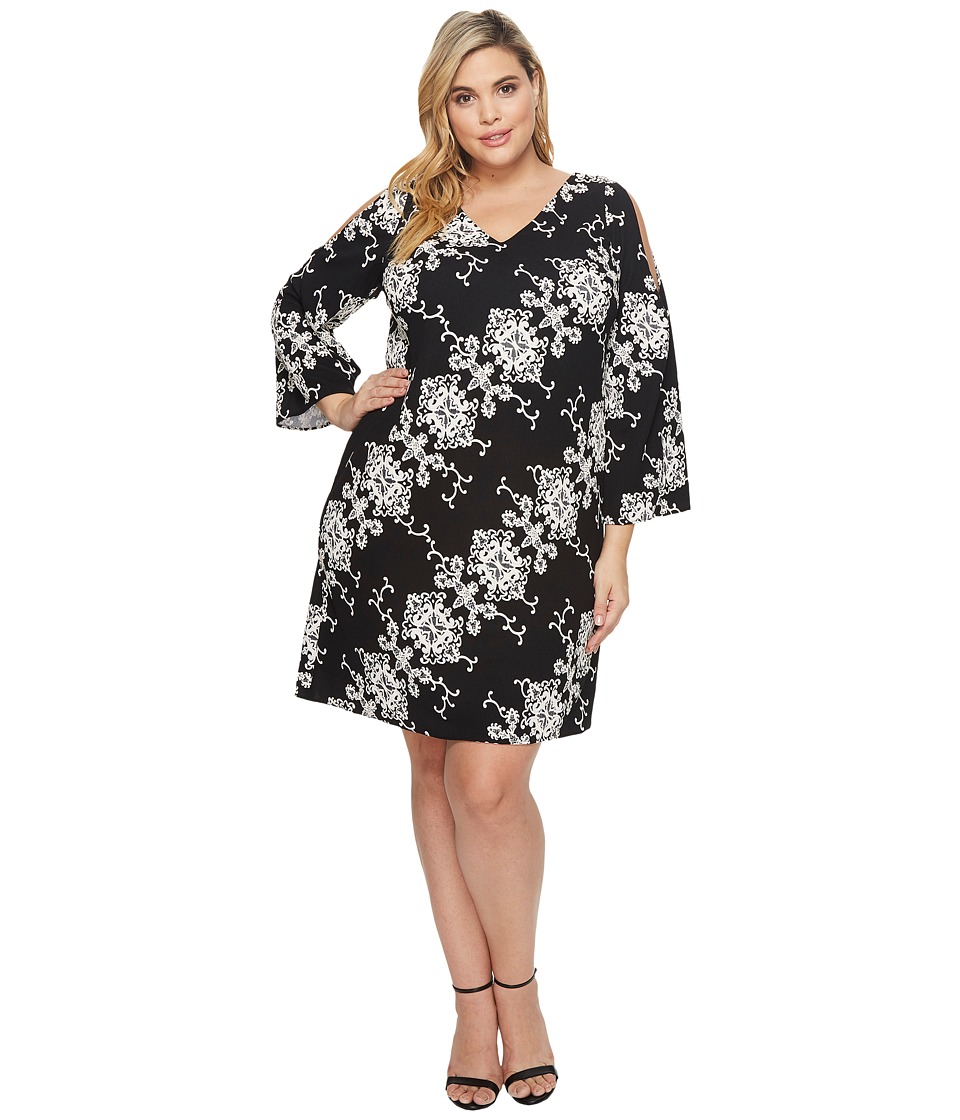 Adrianna Papell Plus Size Cold Shoulder Shift Dress (Black/Ivory) Women