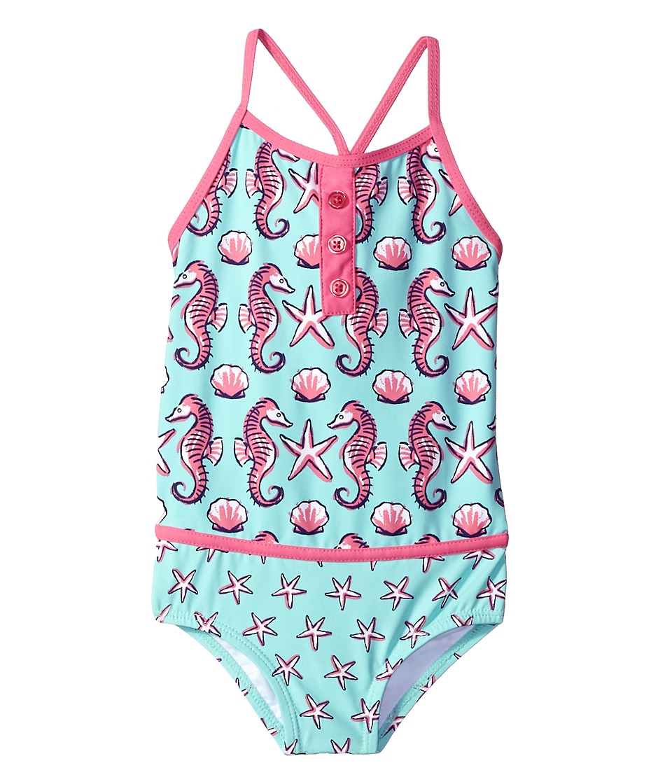 Hatley Kids Dancing Seahorses One-Piece Color Block Swimsuit (Toddler/Little Kids/Big Kids) (Aqua) Girl