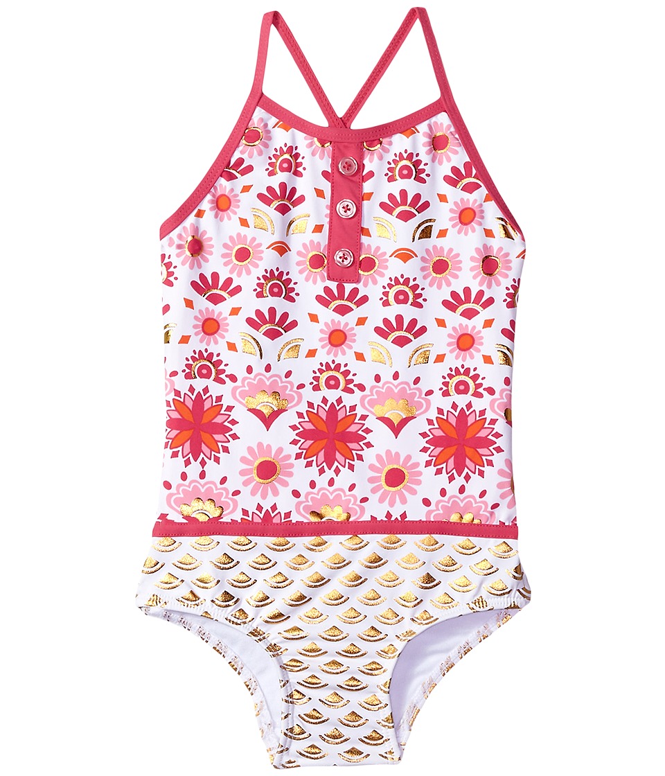 Hatley Kids Pink Gold Sarchi One-Piece Color Block Swimsuit (Toddler/Little Kids/Big Kids) (White) Girl