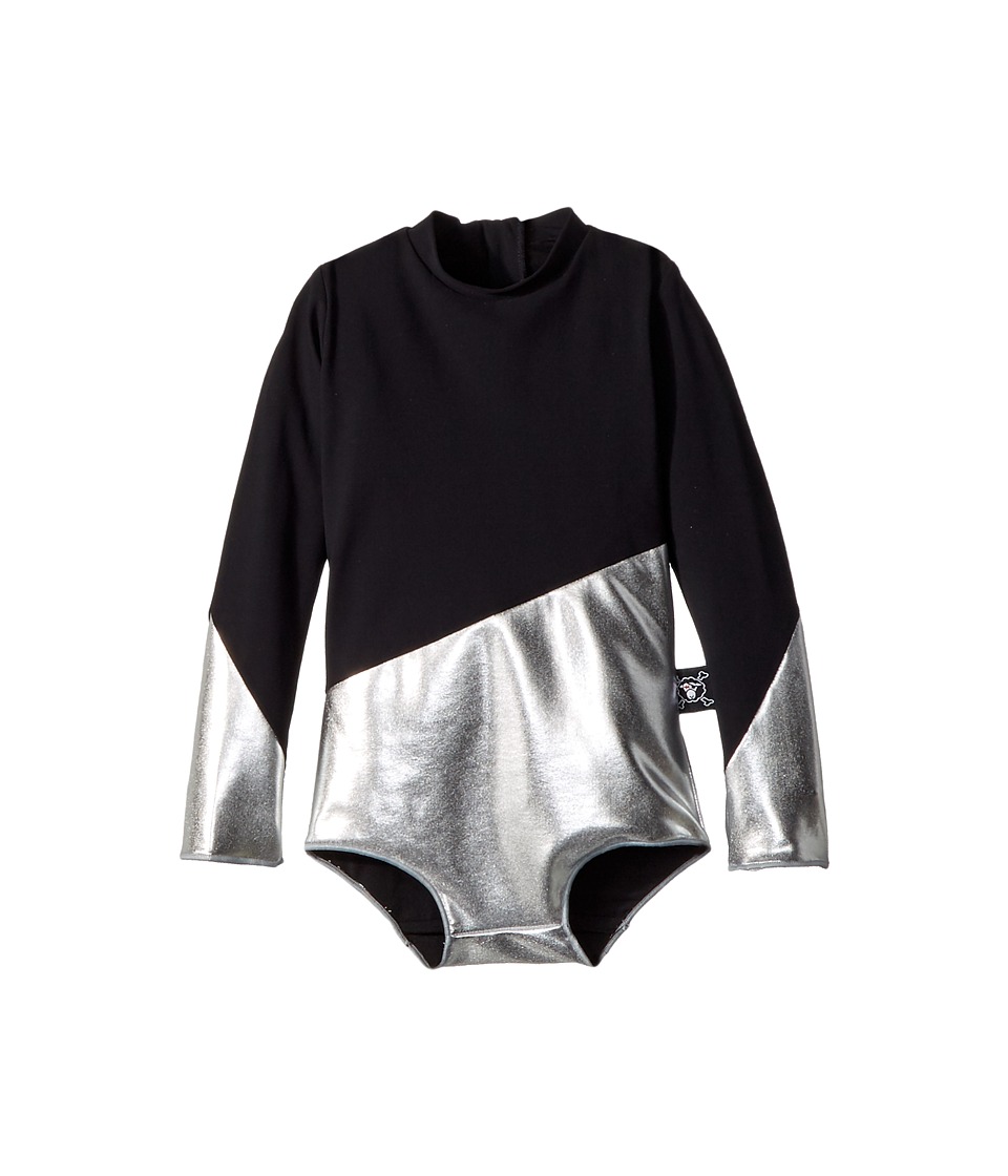 Nununu Half and Half Long Sleeve Swimsuit (Infant/Toddler/Little Kids) (Black/Silver) Girl