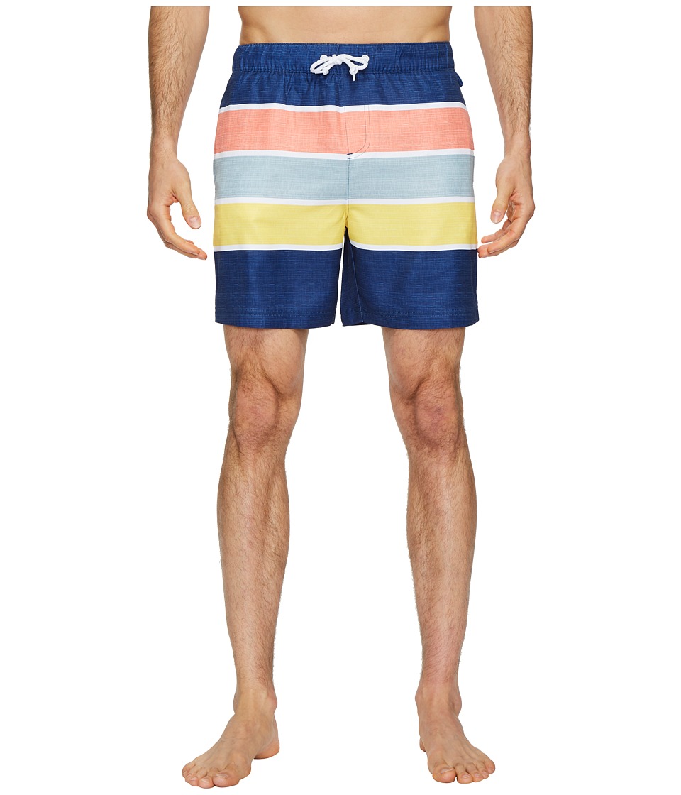 Original Penguin Color Block Stripe Elastic Volley Stretch Swim Shorts (Blue Depths) Men