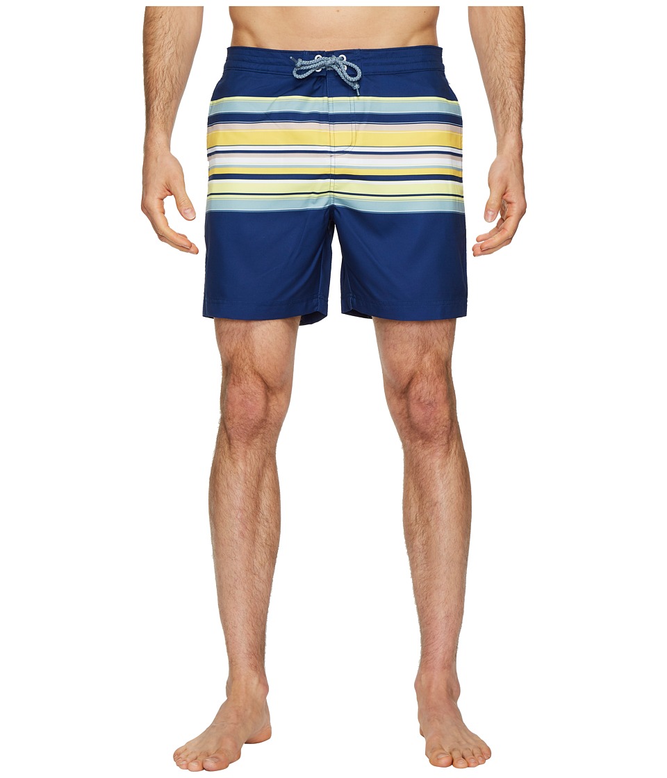 Original Penguin Engineered Stripe Fixed Volley Stretch Swim Shorts (Blue Depths) Men