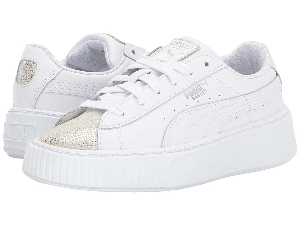 Puma Kids Basket Platform Glitz (Little Kid/Big Kid) (PUMA White) Kids Shoes