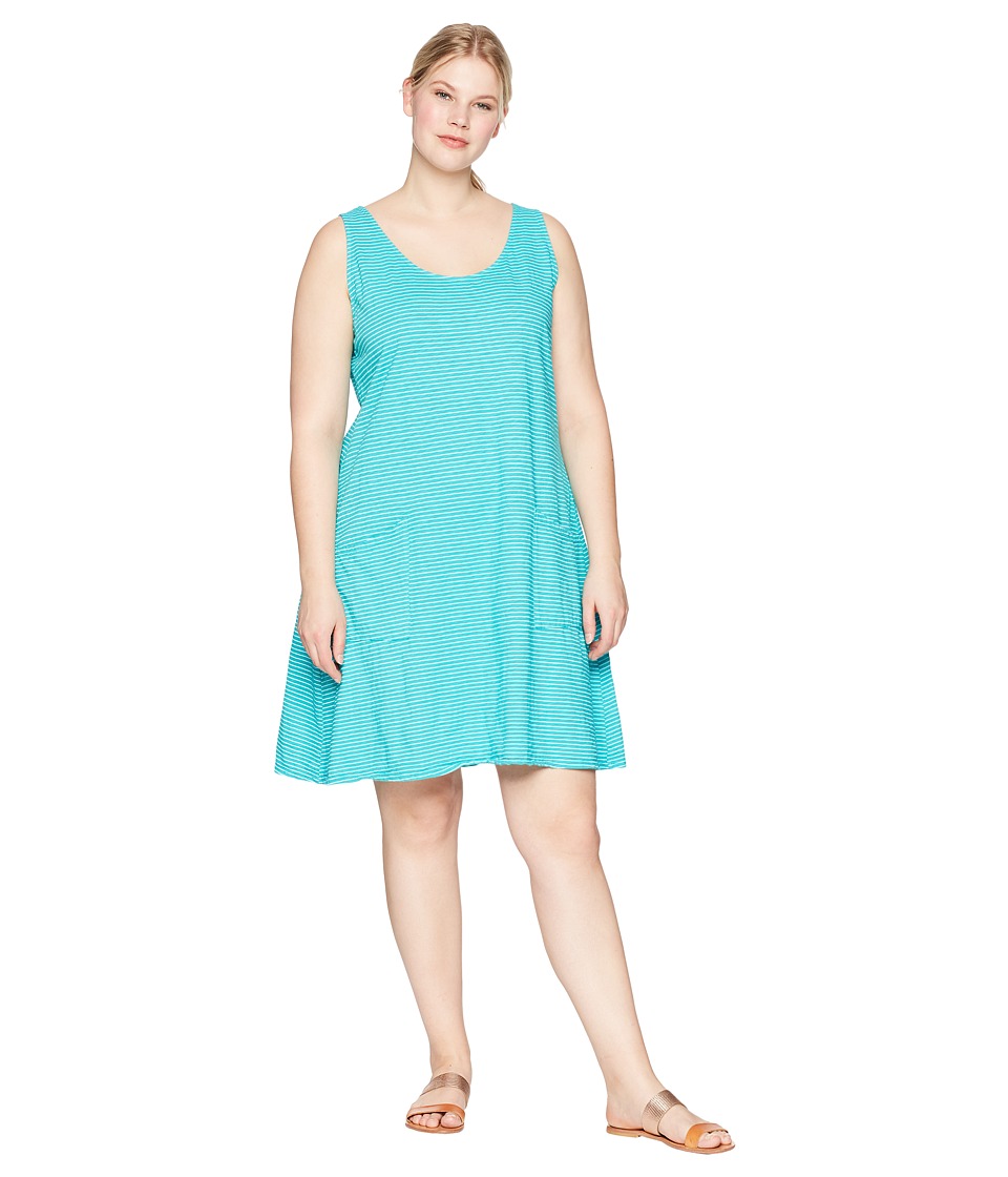 Extra Fresh by Fresh Produce Plus Size Pinstripe Drape Dress (Caribbean Green) Women
