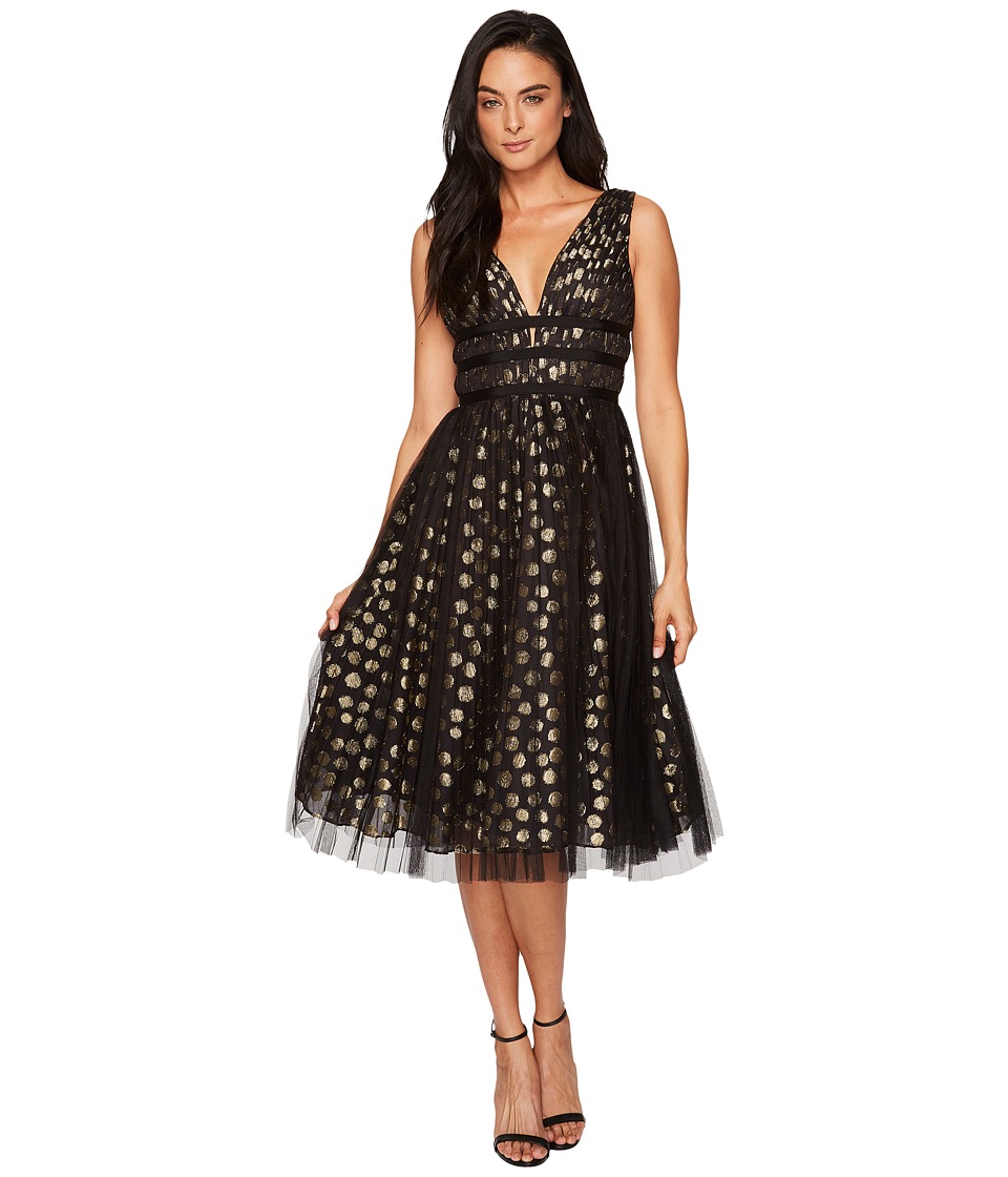 Adrianna Papell Clip Dot Cocktail Dress (Gold/Black) Women