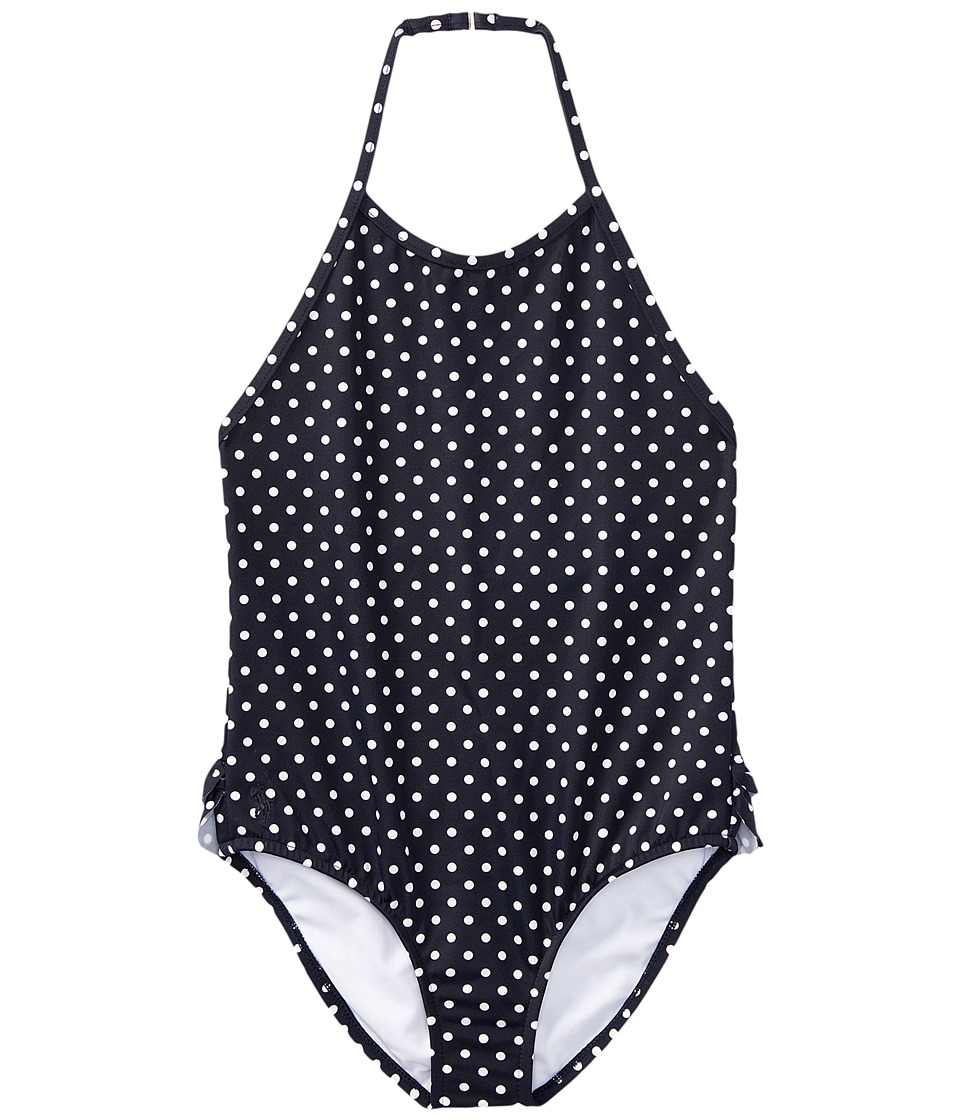 Polo Ralph Lauren Kids Dot One-Piece Halter Swimsuit (Toddler) (Hunter Navy/White) Girl