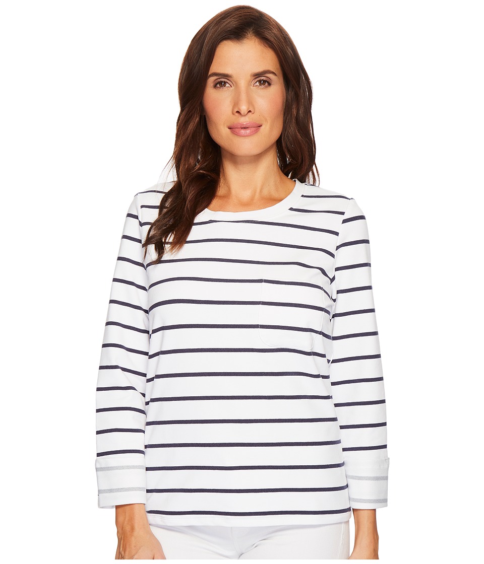Tribal Stripe French Terry Long Sleeve Top w/ Pocket and Lace-Up Back (White) Women