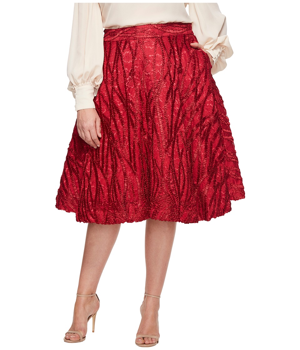Unique Vintage Plus Size High Waist Greenwich Swing Skirt (Burgundy Red) Women