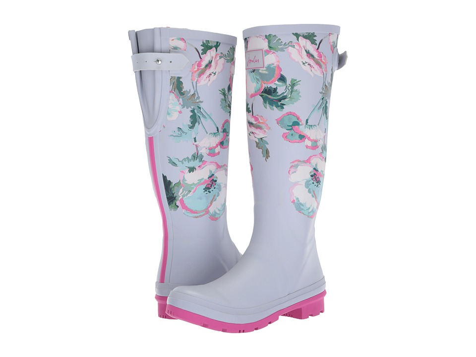 Joules Tall Welly Print (Cool Grey Poppy Rubber) Women