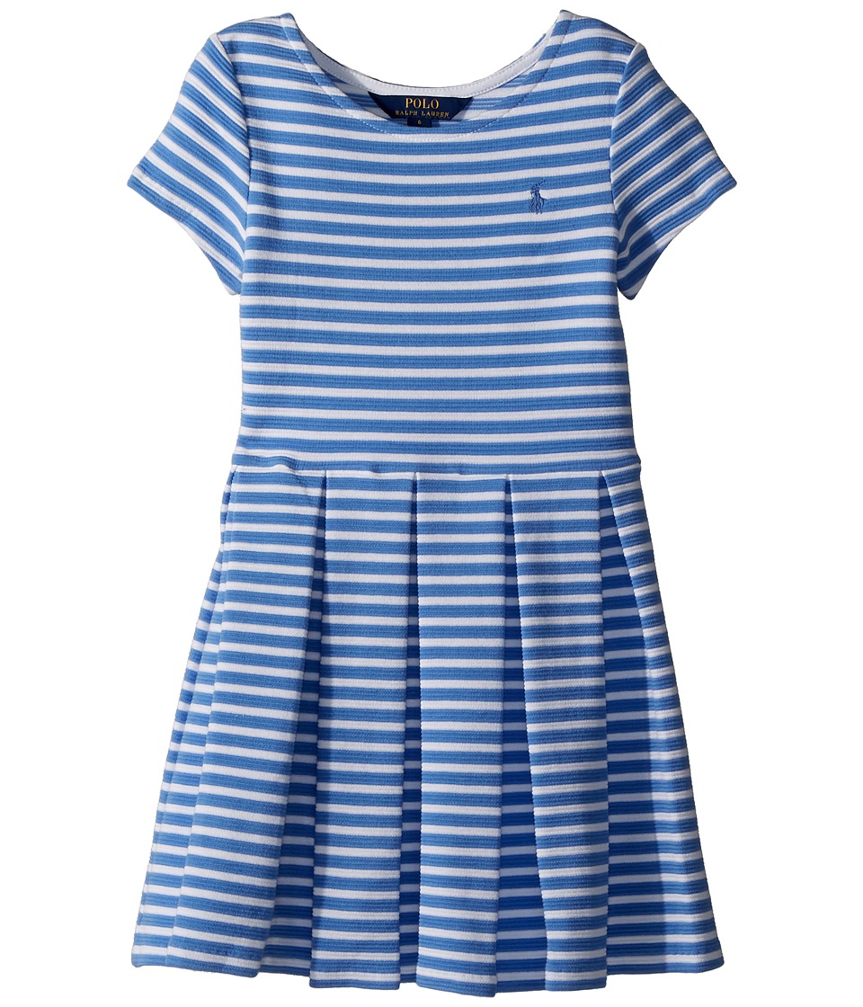 Polo Ralph Lauren Kids Striped Ponte Pleated Dress (Little Kids) (Harbor  Island Blue/White) Girl\u0027s Dress