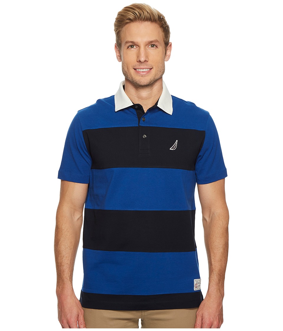 Nautica Short Sleeve Rugby Stripe Polo (Monaco Blue) Men