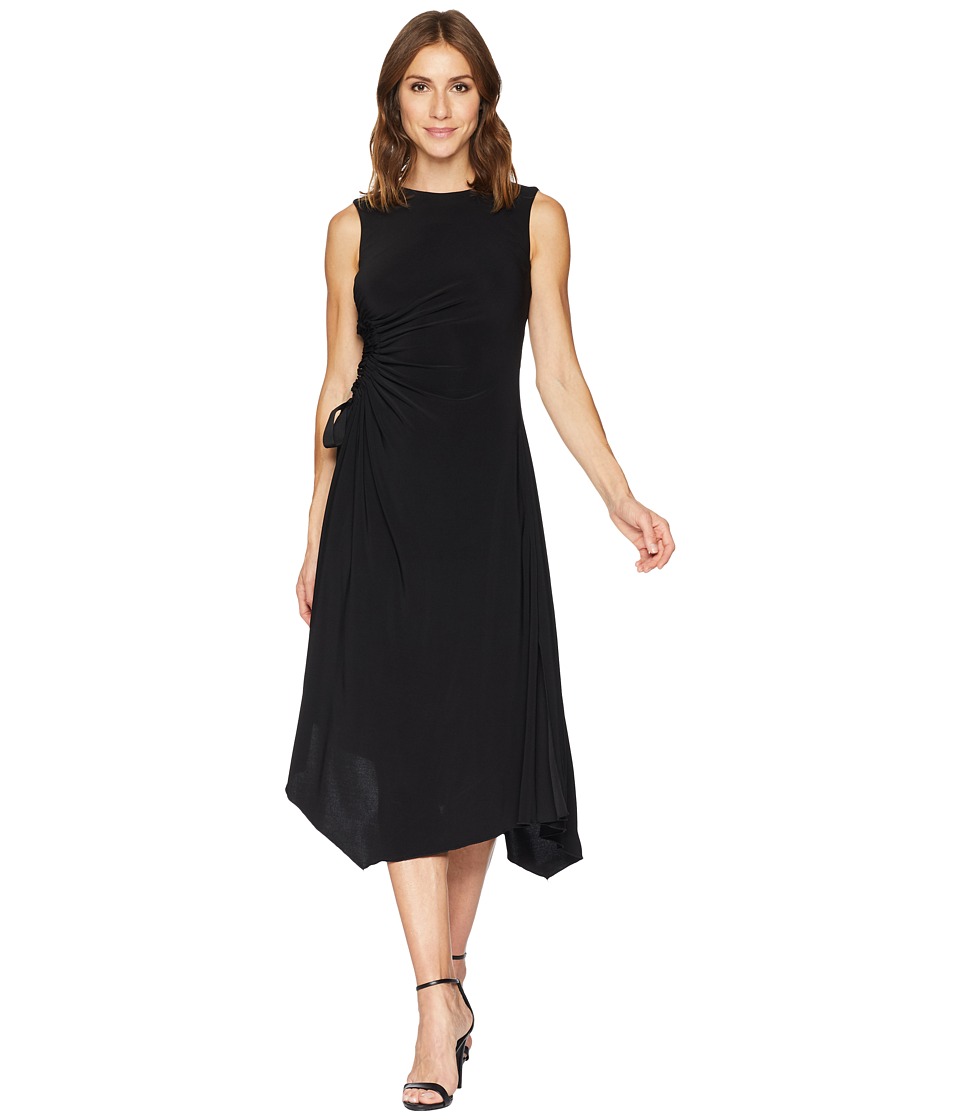 Taylor Jewel Neck Solid Side Ruched Jersey Dress (Black) Women