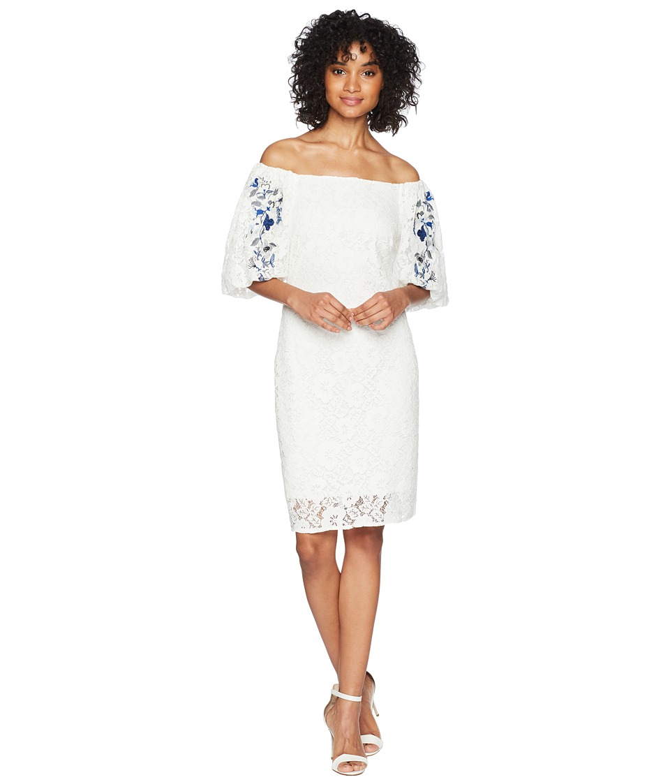 Taylor Lace Embroidered Sleeve Dress (Off-White) Women