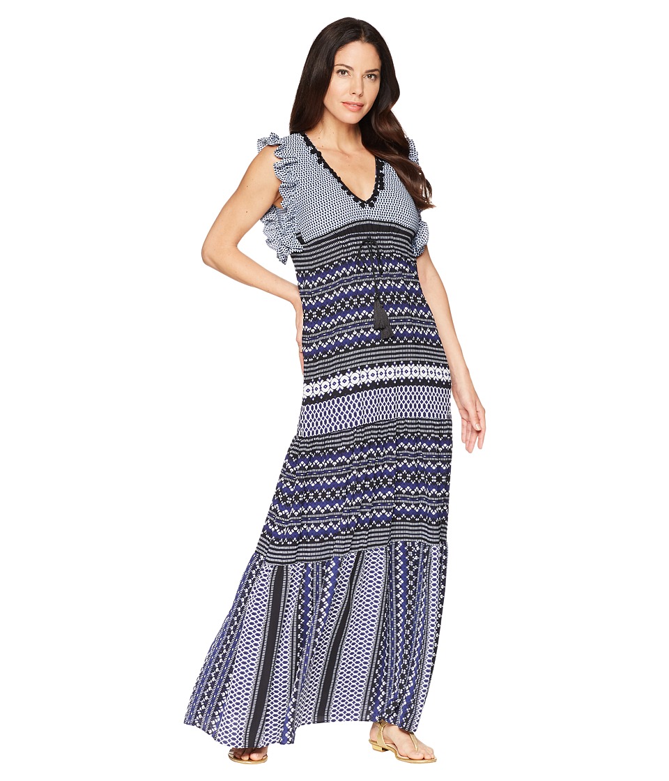 Taylor Mixed Print V-Neck Maxi Dress (Navy/Black) Women