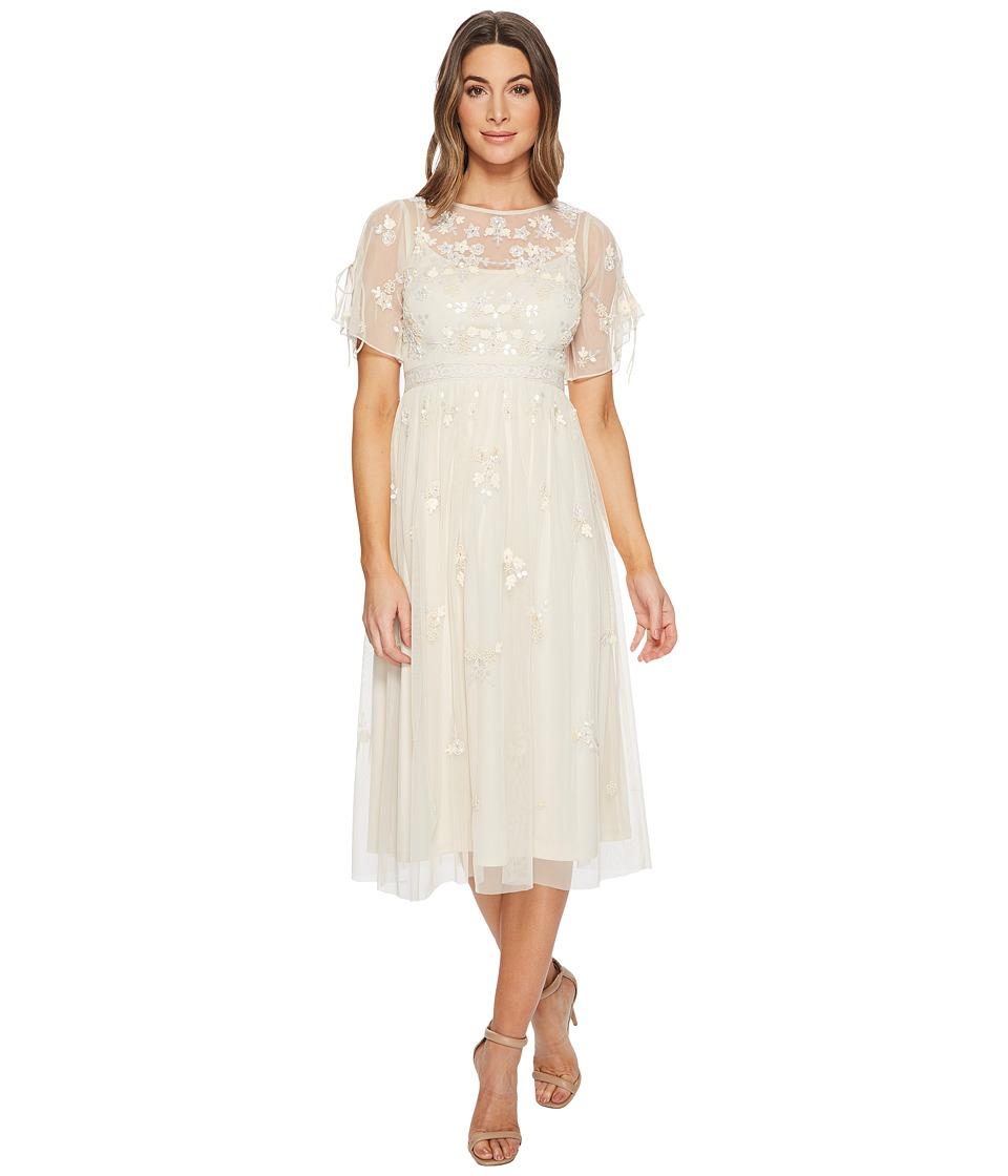 Adrianna Papell Tie Shoulder 3D Beaded BoHo Cocktail Dress (Pearl) Women