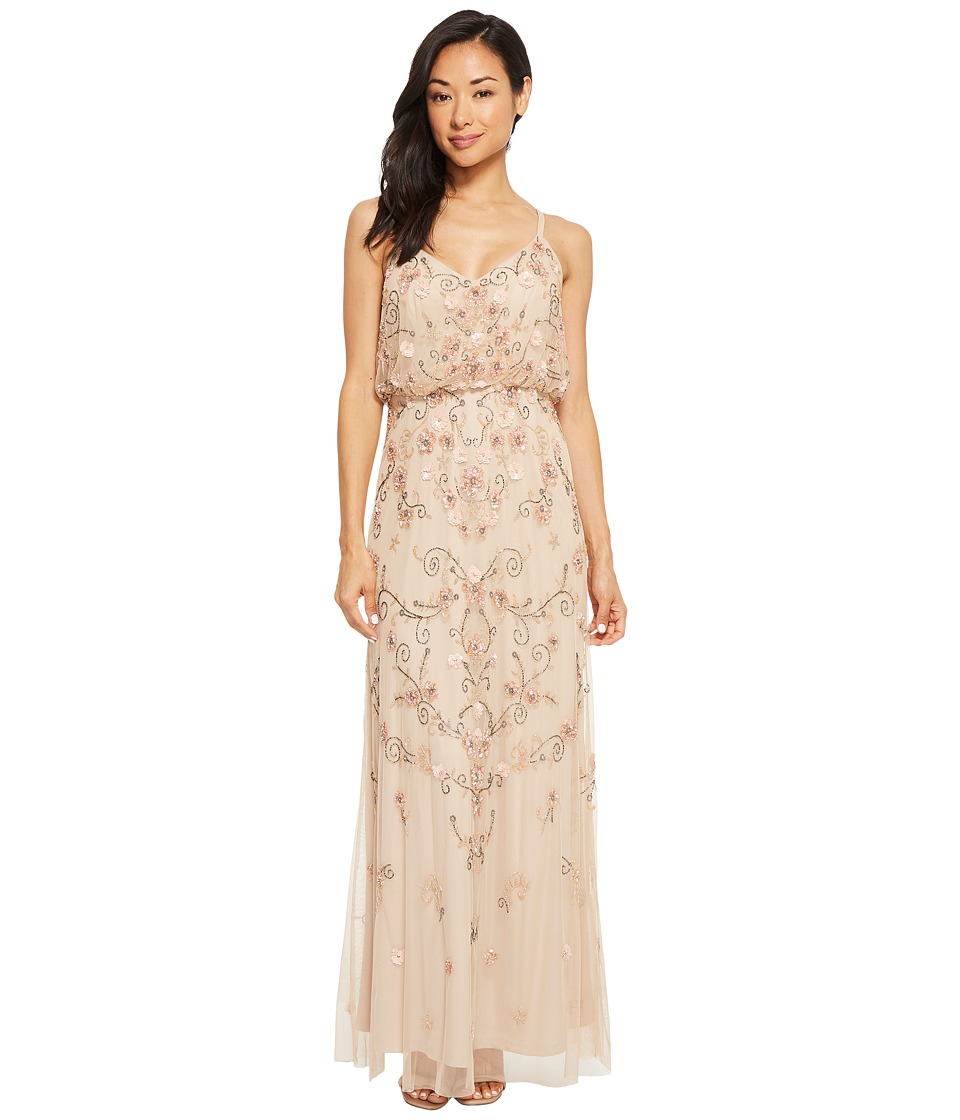 Adrianna Papell Petite Antique Bead Blousson Slip Dress (Champagne/Multi) Women