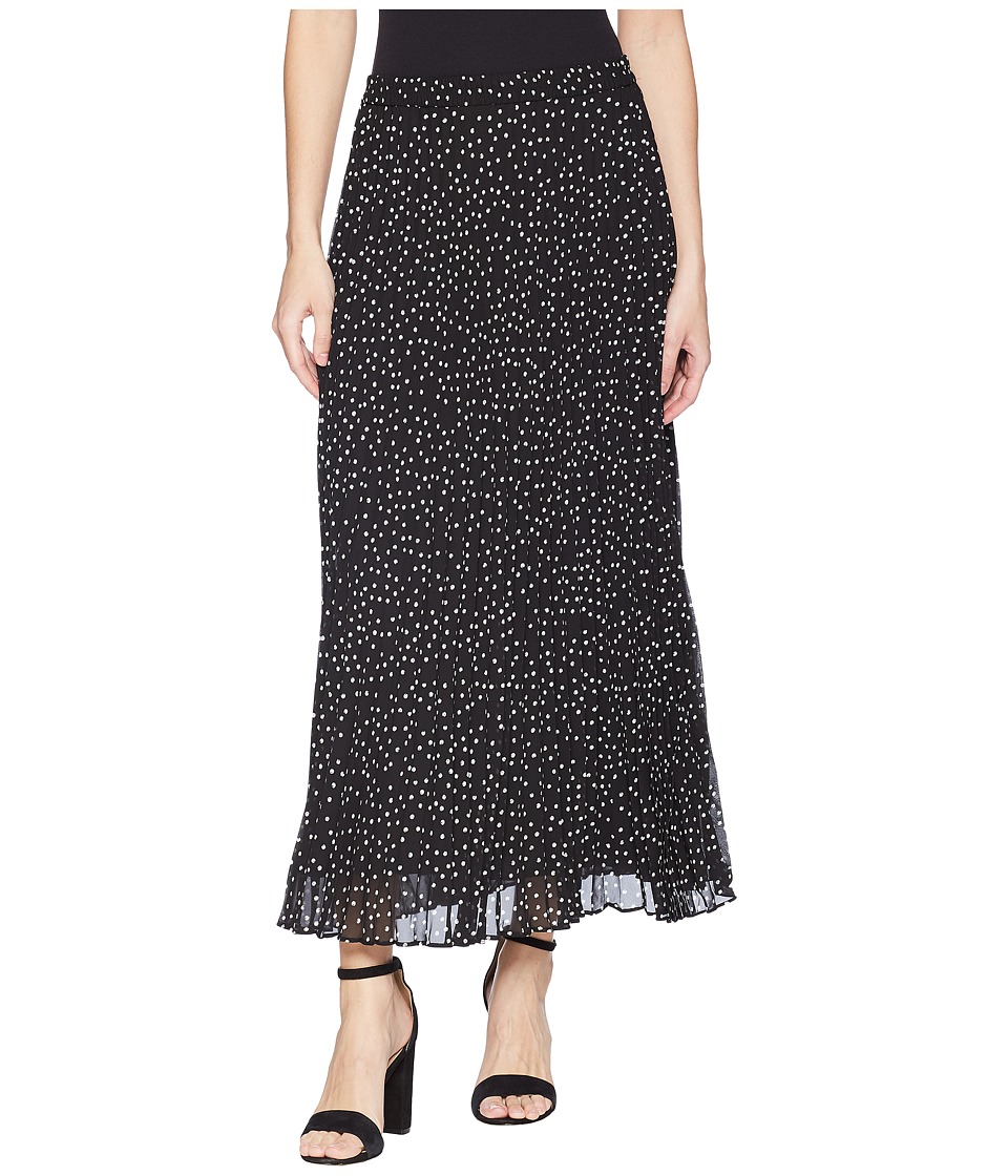 CHAPS Polka-Dot Pleated Georgette Skirt (Black Multi/Spring Fling Dot) Women