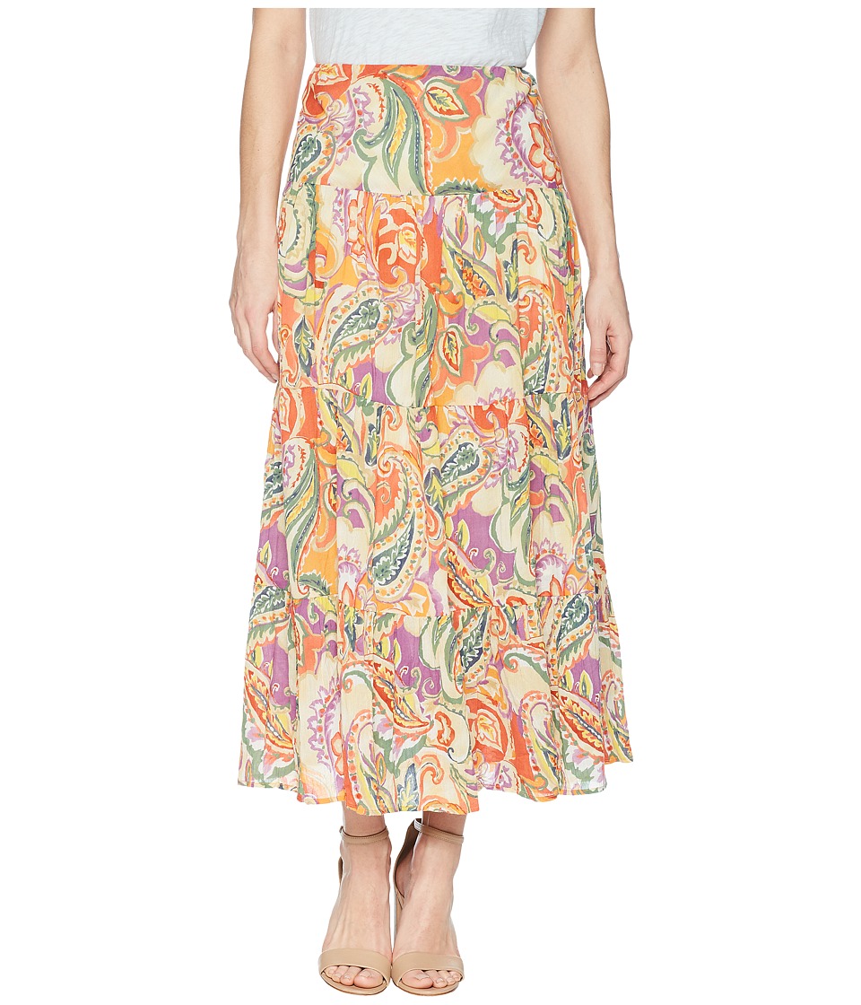 CHAPS Tiered Cotton Maxi Skirt (Orange Multi/Perri Paisley) Women