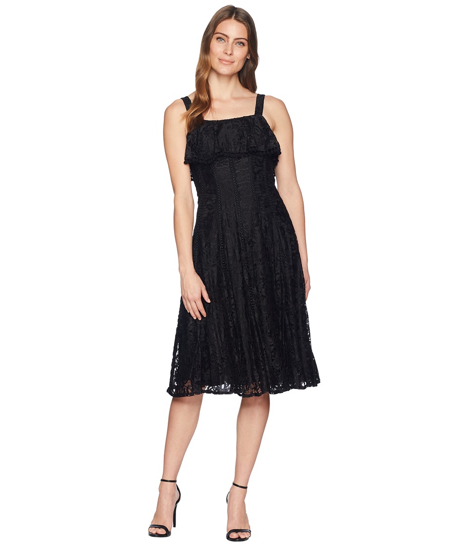 Taylor Sleeveless Lace Dress with Pom Poms (Black) Women