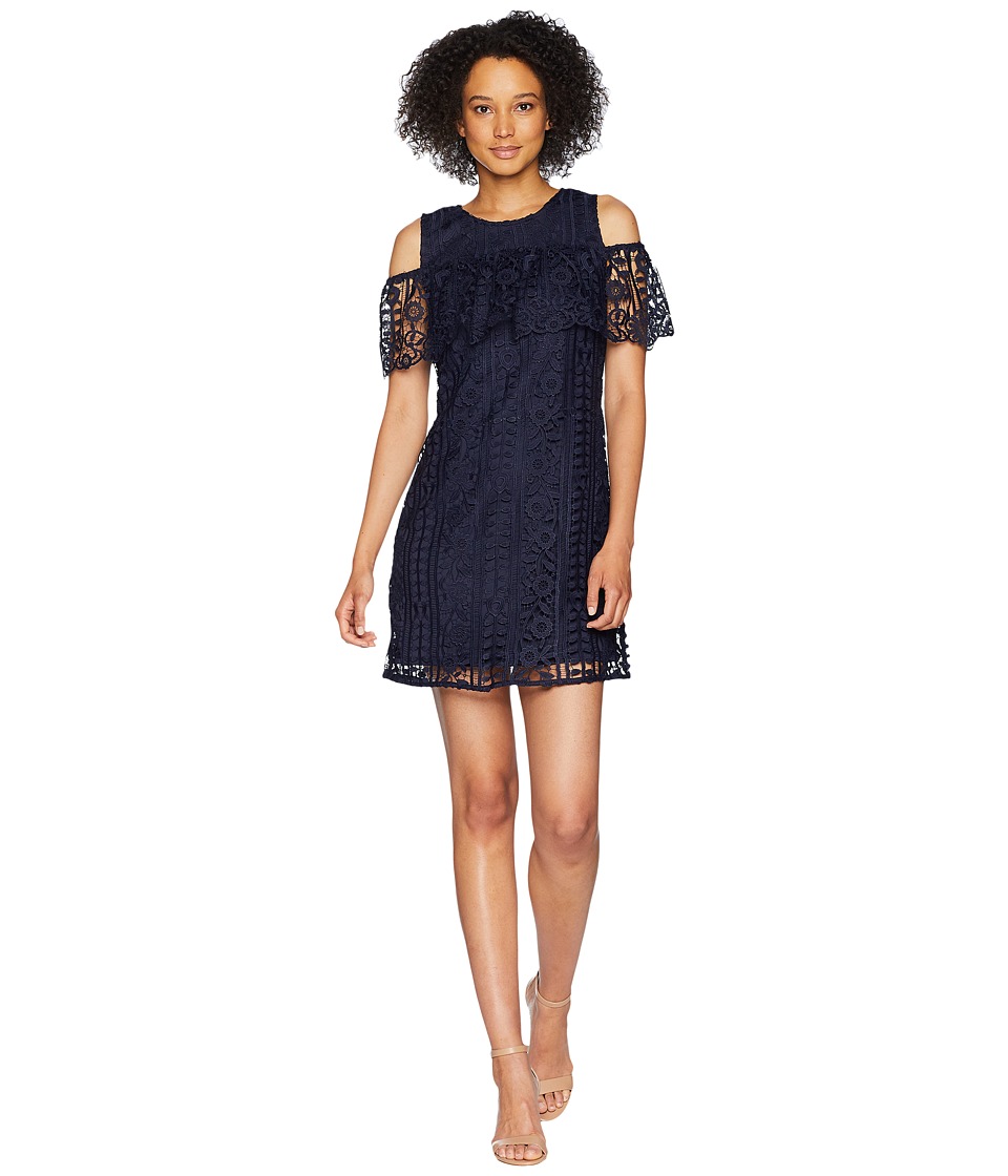 Taylor Chemical Lace Cold Shoulder Sheath Dress (Navy) Women