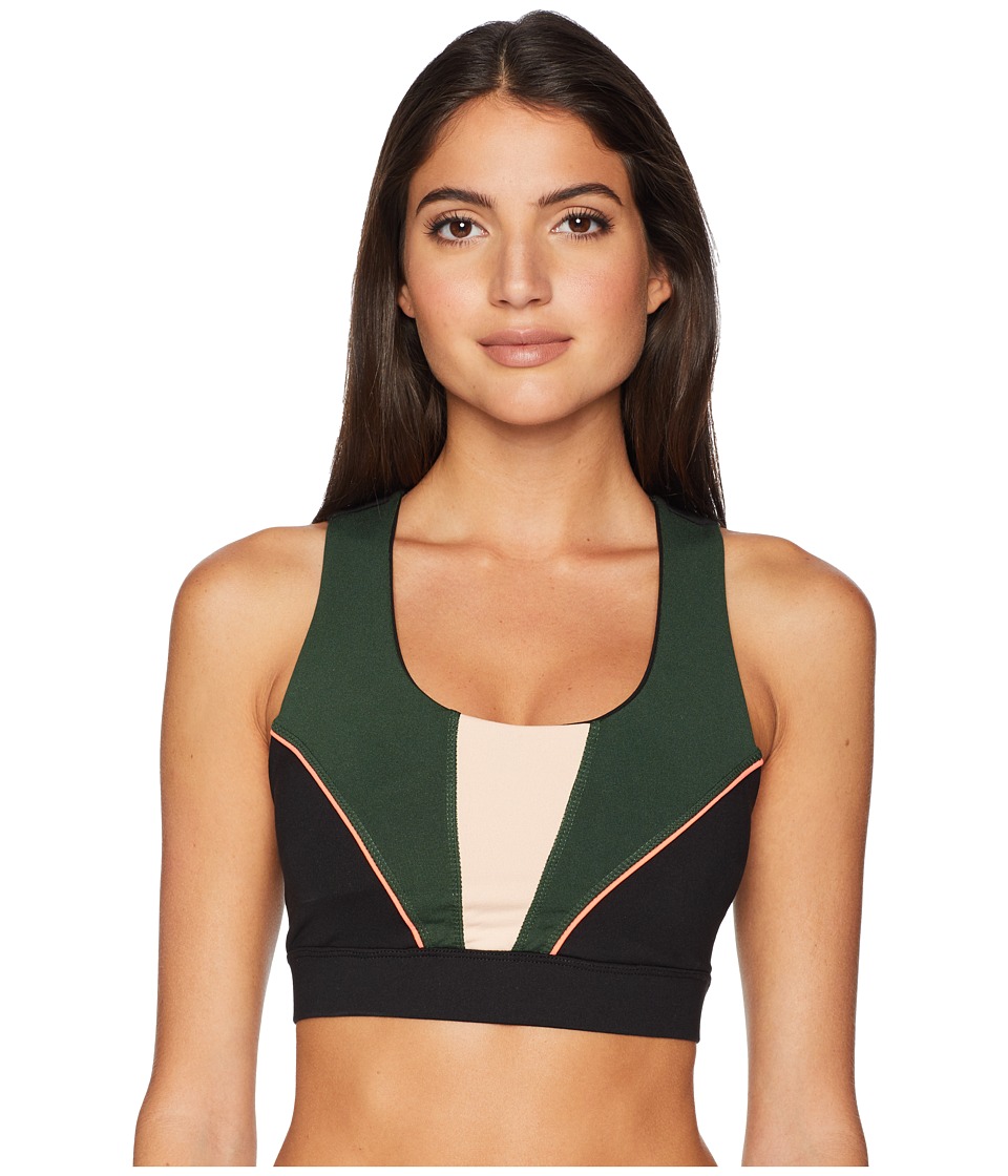 Jessica Simpson TheWarmUp Color Block Sports Bra (Pine Tree) Women