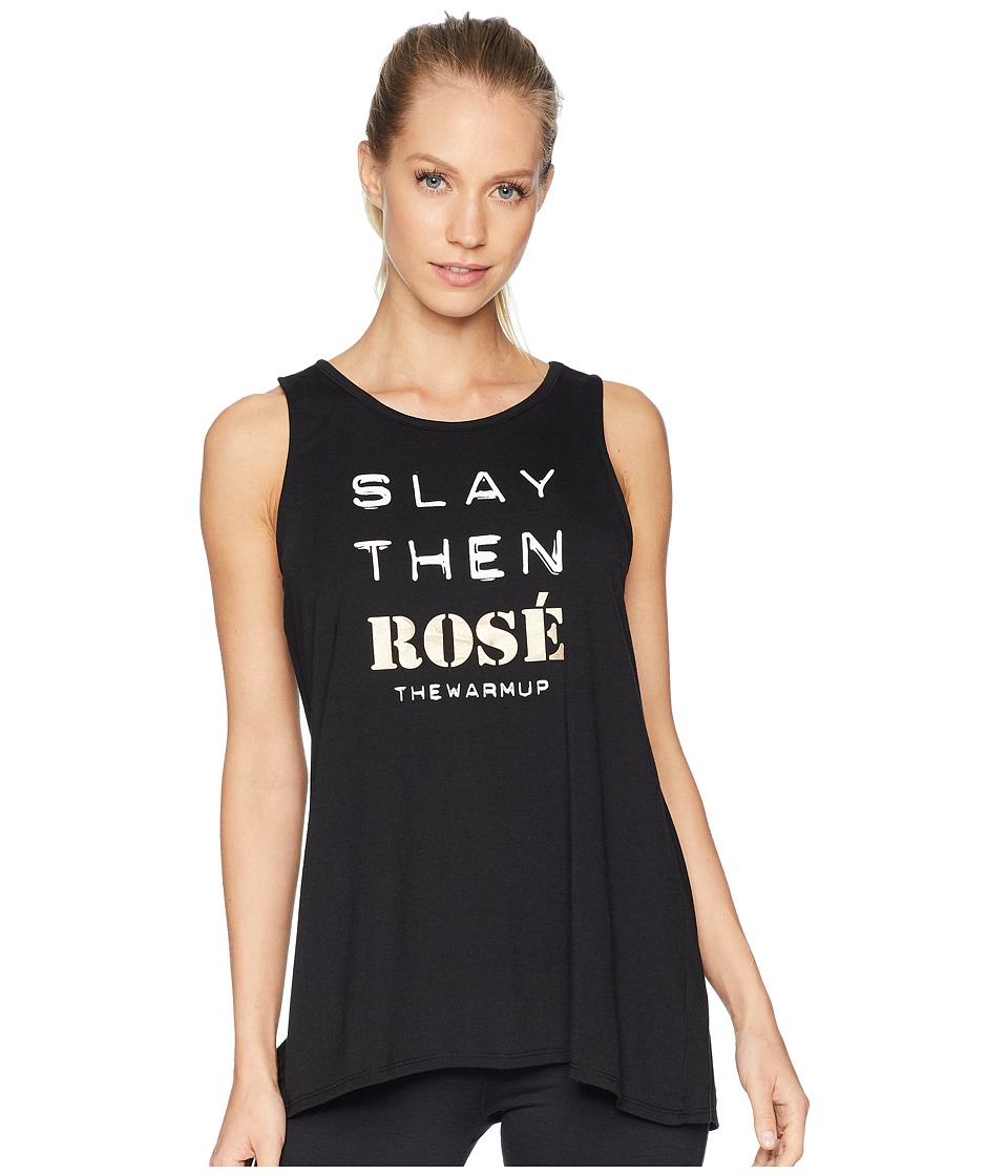 Jessica Simpson TheWarmUp Slay Then Rose Graphic Tie Back Tank Top (Jet Black) Women