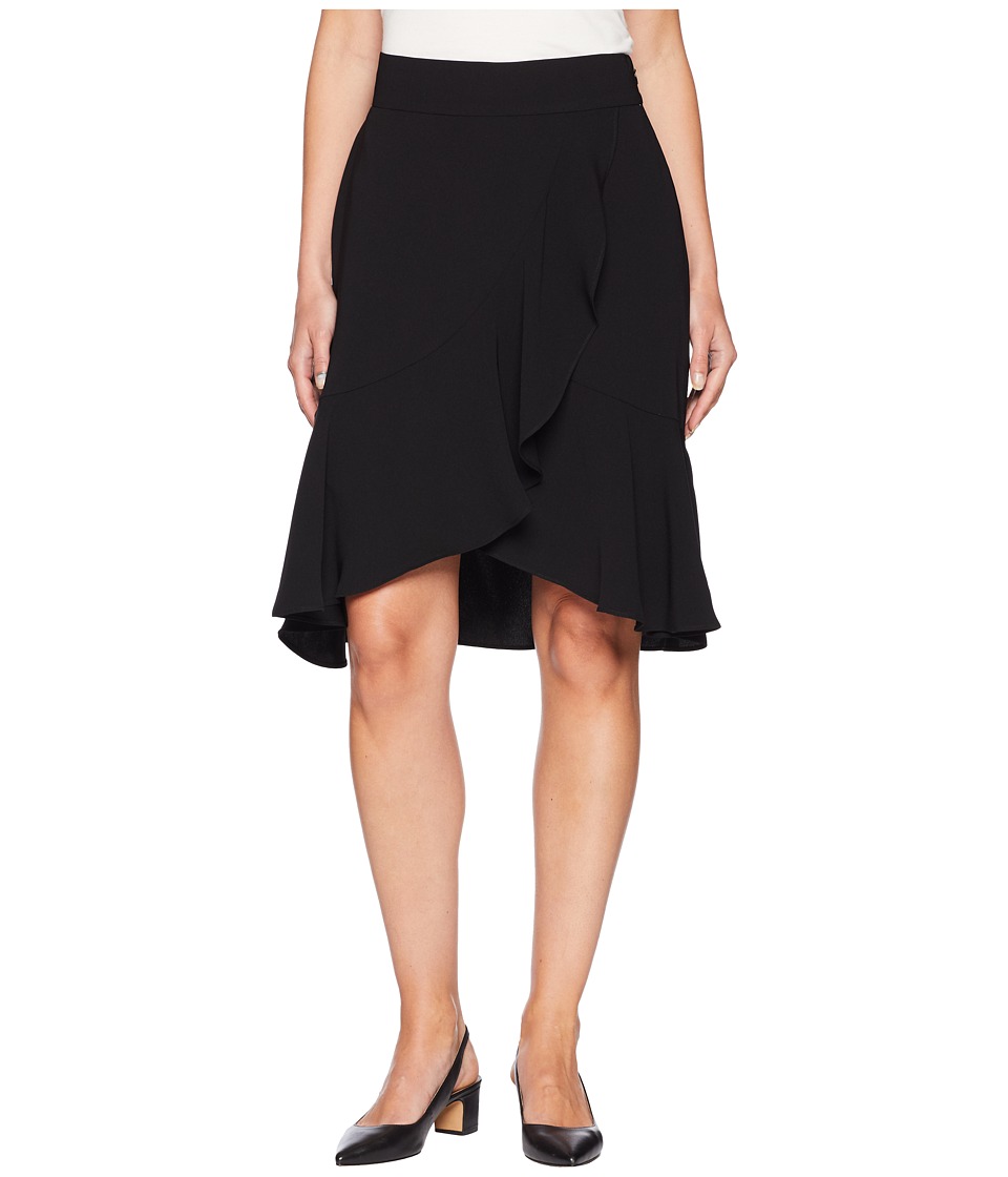 Nine West Crepe Asymmetrical Ruffle Skirt (Black) Women